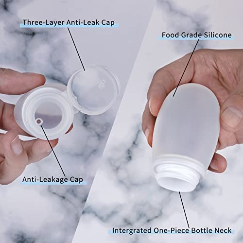 Silicone Travel Bottles for Toiletries TSA Approved Travel Size Containers Set 4 Pack Portable Leak Proof Refillable Cosmetic Squeeze Bottles Shampoo Hair Conditioner Body Lotion Bath Shower Gel (4 Count)