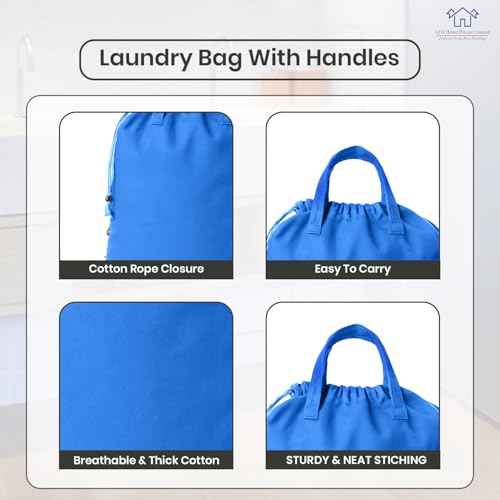LFH Home Large Premium Cotton Rich Canvas Laundry Bag with Drawstring and Handles Heavy Duty (2 Count)