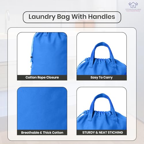 LFH Home Large Premium Cotton Rich Canvas Laundry Bag with Drawstring and Handles Heavy Duty (6 Count)