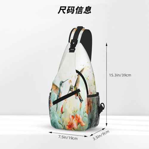 Sling Bag Hummingbird Flower Watercolor Hiking Daypack Crossbody Shoulder Backpack Travel Chest Pack for Men Women