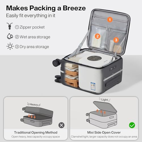 17x14x9 Carry On Luggage Underseat PC Hard Shell Suitcase Top Opening Aluminum Frame Travel Suitcases with Wheels