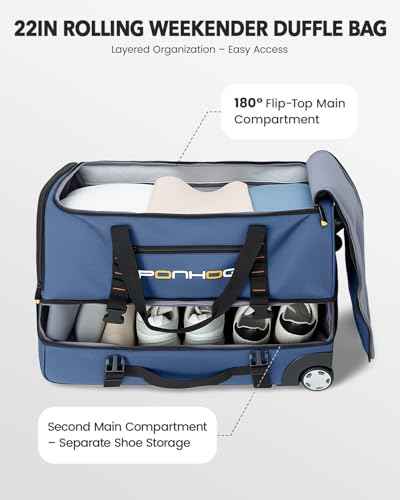 22 Inch Rolling Duffle Bag with Wheels for Men
