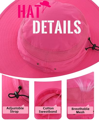 Women's Sun Hat UPF50+ Wide Brim Bucket Hats Mesh Sun Protection Caps for Fishing Camping Gardening Rose Red