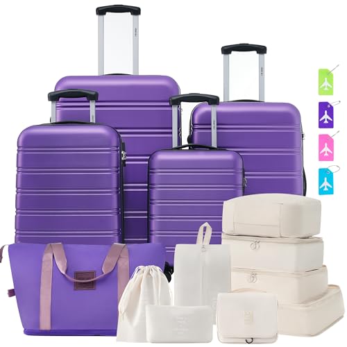 Luggage sets of 13 Piece 16 20 20 28 IN Carry on Luggage Hard Case Purple Luggage Expandable Checked Luggage Suitcase Set with Wheels (13 Count)