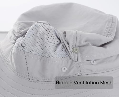 Men's Sun Hat Wide Brim Hiking Camping Gardening Hats UV Protection Outdoor Fishing Hat Light Grey