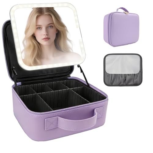 Travel Makeup Bag with LED Mirror Travel Makeup Organizer with 3 Lighted Settings