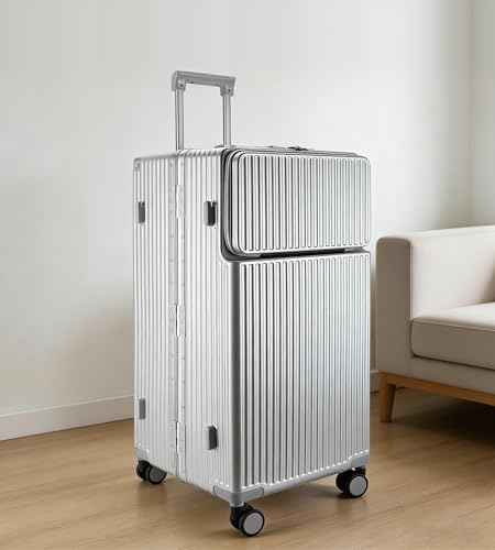 Super Large Aluminum Frame Zipperless Checked Luggage Front Pocket