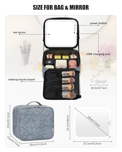 Travel Makeup Bag With LED Mirror for Women