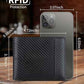 Wallet for Men RFID Blocking Genuine Leather Mens Wallets Bifold with 1 ID Window 15 Card Slots black stripe orange