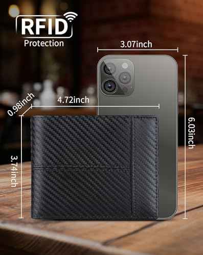 Wallet for Men RFID Blocking Genuine Leather Mens Wallets Bifold with 1 ID Window 15 Card Slots black stripe orange