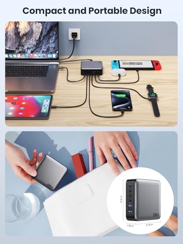 USB C Charger Block 200W[2026 Upgraded] GaN III 6 Port Fast Charging Station Hub