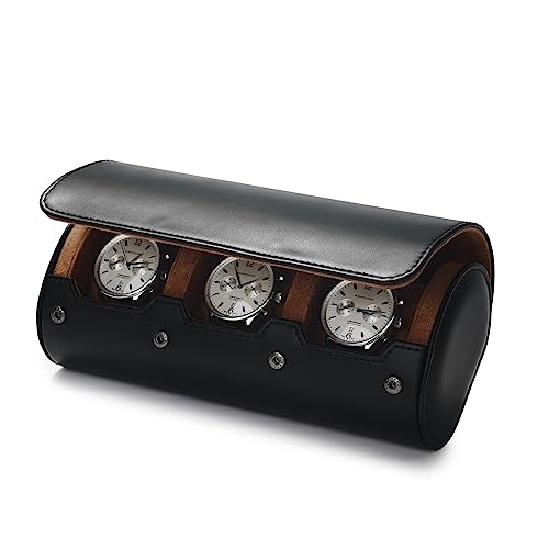 3 Slot Leather Watch Travel Case Black