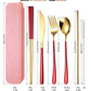 6 Pieces 18 8 Stainless Steel Flatware Set Portable Reusable Cutlery Set Travel Utensils Set Including Chopsticks Knife Fork Spoon Straws Cleaning Brush Dishwasher Safe (6 Count)