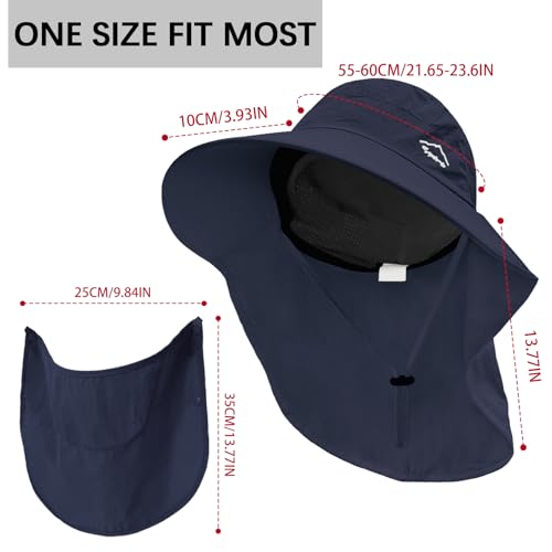 Sun Hat for Men Women with Neck Flap& Removable Face Cover Wide Brim
