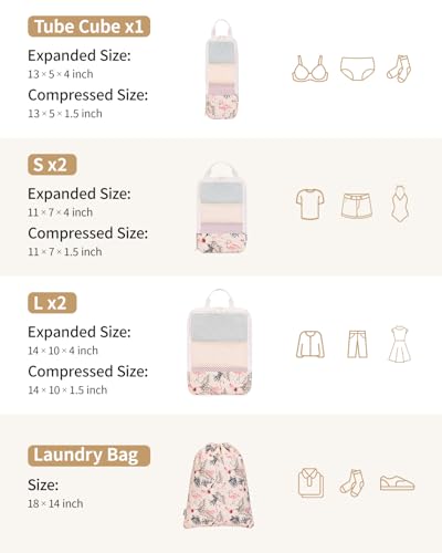 6 Set Compression Packing Cubes for Travel Women Men