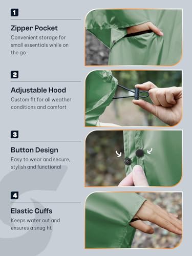 Adult Rain Poncho Waterproof Hooded Zipper Raincoat with Pockets