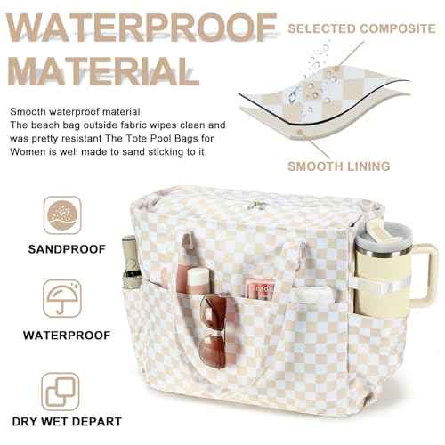 Waterproof Beach Tote Pool Bags for Women Ladies Extra Large Carry On Bag With Wet Compartment for Weekender Travel