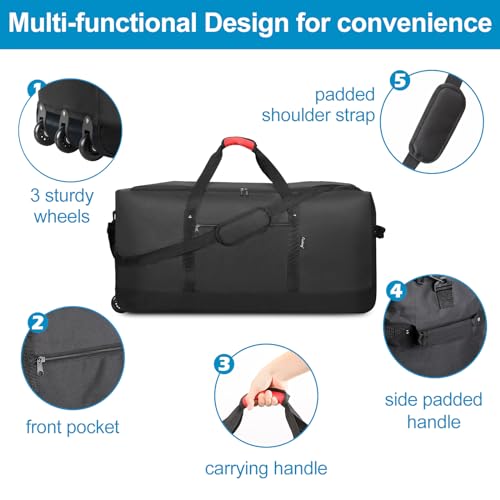 120L Foldable Rolling Duffel Bag with 3 Wheels