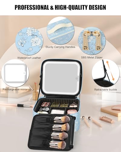 Travel Makeup Bag with LED Mirror for Women Girls