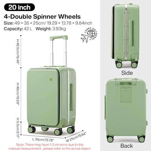 Carry On Luggage with Cup Phone Holder and Charger Hard Shell Suitcases with Spinner Wheels