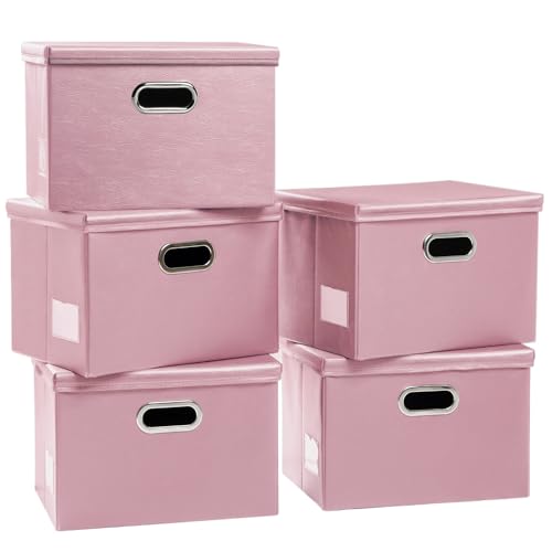 Large Stackable Storage Bins with Lids [5 (5 Count)