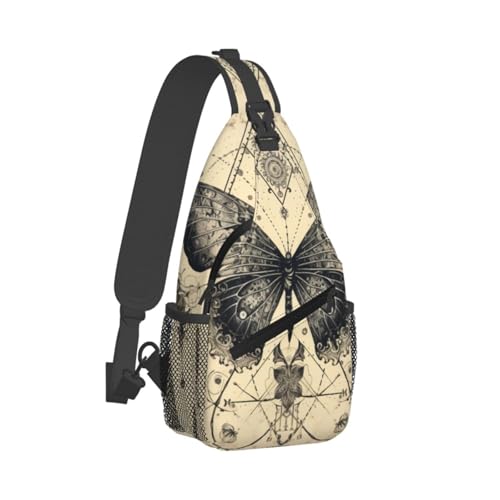 Sling Bag Butterfly Goth Vintage Tarot Hiking Daypack Crossbody Shoulder Backpack Travel Chest Pack for Men Women