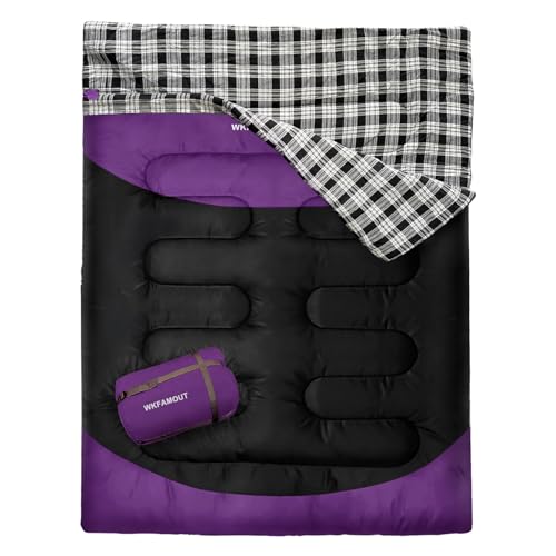 Double Sleeping Bag for Adults Machine Washable 2 Person Camping Sleeping Bag Queen Size Waterproof with Compression Sack for Cold Weather 3