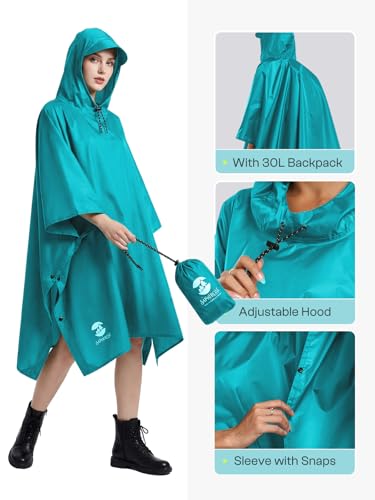 Hooded Rain Poncho Waterproof Raincoat Jacket for Men Women Adults