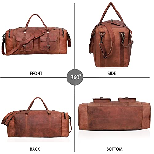 Leather Duffle Bag for Men Luggage Handmade Travel Bag Carry On Luggage Weekender Bags Overnight Gym Sports Cabin Holdall Bag For Airplanes Men And Women