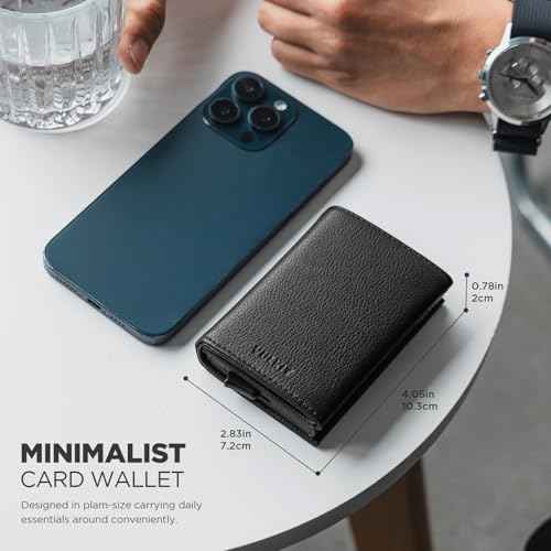 Pop up Card Wallet Minimalist Cash Wallets RFID Blocking Leather Smart Credit Card Holder with ID window for Men