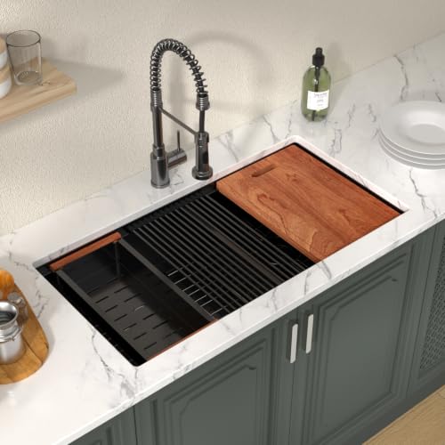 36 Inch Matte Black Double Bowl Kitchen Sinks