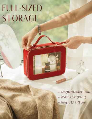 Clear Large Makeup Bag Mahjong Tile Bag with Zipper and Handle Red