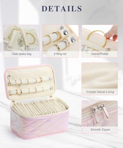Large Travel Jewelry Organizer Box with 20 Clear Velvet Bags