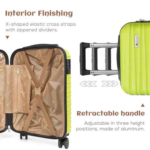 Luggage Set 3 Piece Luggage Set ABS hardshell Spinner Wheels Luggage Carry on Suitcase with Weekender bag & Toiletry bag（Lime） (3 Count)
