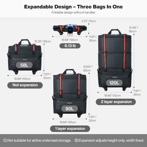 Travel Bag with Wheels Expandable Foldable Luggage Bag Collapsible Rolling Travel Bag Duffel Bag Large Capacity Suitcase for Men Women
