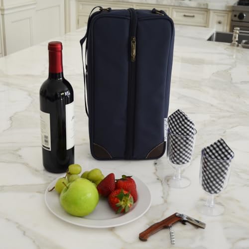 Insulated Wine Tote with 2 Wine Glasses