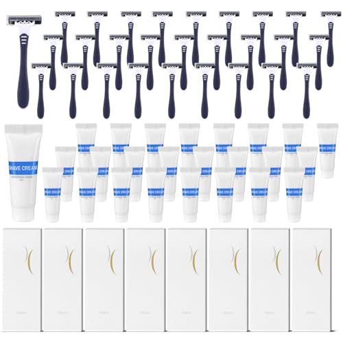 Shave Kit Bulk Travel Shaving Cream Disposable Twin Blade Razors and Cream Individually Wrapped Smooth Razor with Clear Cap Toiletries for Hotel Shelter Camping Travel Homeless (150 Count)