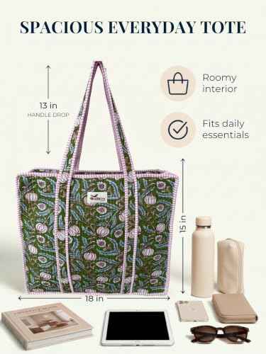 100% Cotton Quilted Tote Bag For Women
