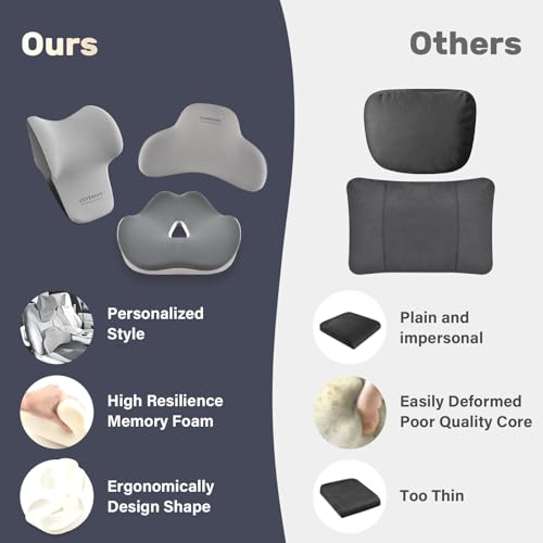 Car Seat Cushion and Lumbar Support with Headrest Pillow Memory Foam Ergonomic Back Support Driving Seat Cushion Neck Head Pillow
