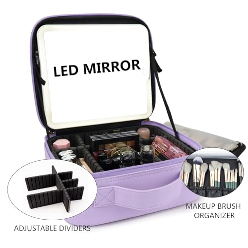 Travel Makeup Bag with LED Mirror Travel Makeup Organizer with 3 Lighted Settings