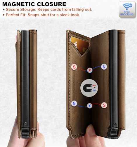 Men Slim Leather Wallet Metal Case Money Clip