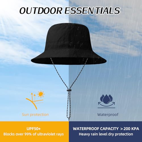 Waterproof Bucket Hats for Woman UPF 50+ Sun Hat Black