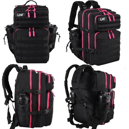 Military Tactical Backpack for Men and Women 45L Army 3 Days Assault Pack Bag Large Rucksack with Molle System Black Red