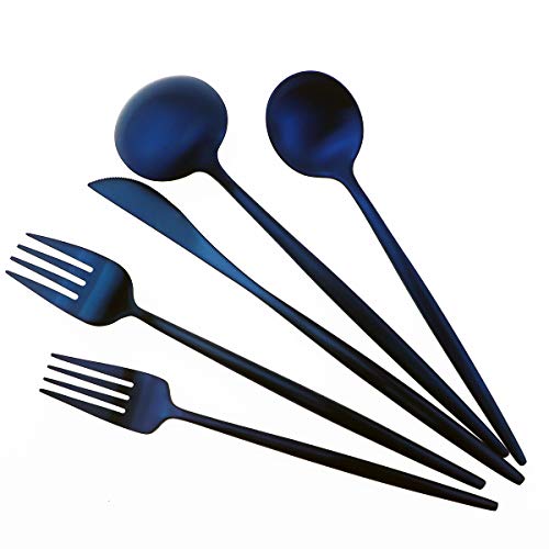 20-Piece 18/10 Stainless Steel Flatware Silverware, Luxury Dinnerware Set Travel Cutlery Tableware Include Knife Fork Spoon Service for 4,Healthy & Eco-Friendly Dishwasher Safe (Blue Matte) (4 Count)