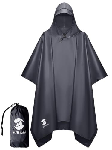 Adult Rain Poncho Waterproof Hooded Raincoat Lightweight Packable
