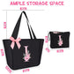 Tote Bag, A-Z Initial Monogrammed Waterproof Tote Bag, Bridesmaid Gifts for Women, Black and Pink (I, Black Set)