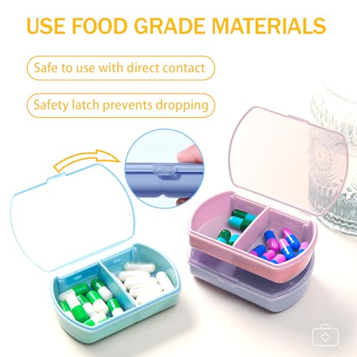 2PCS Small Pill Case Travel Pill Box Cute Pill Organizer for Purse Portable Daily Medicine Organizer 2 Compartment Pill Holder for Vitamins (2 Count)