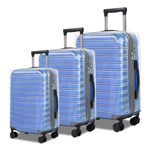 3 Piece Clear Luggage Cover Set Fits 20 24 28 Inch Suitcase Protector (3 Count)