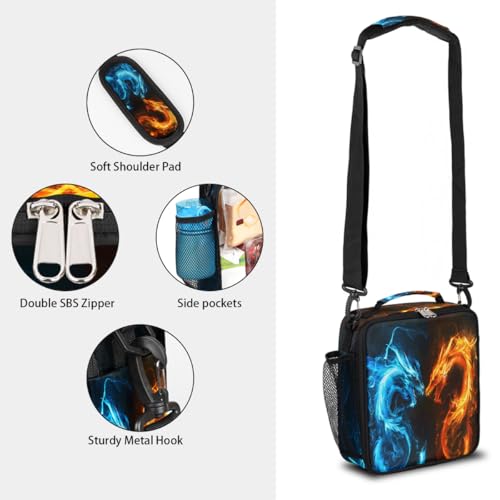 Dragon Fire Water Kids Lunch Box for Girls Boys Reusable Insulated Lunch Bag for Kids Toddler Thermal Cooler Spacious Lunchbox with Shoulder Strap Lunchbag for School Work Picnic (print 10)
