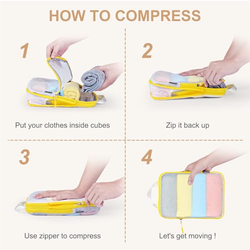 Compression Packing Cubes Travel Essentials with See Through Mesh for Suitcases (7 Count)